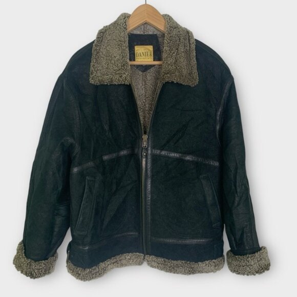 Vintage Danier Shearling Leather Aviator Bomber Jacket - Picture 3 of 14